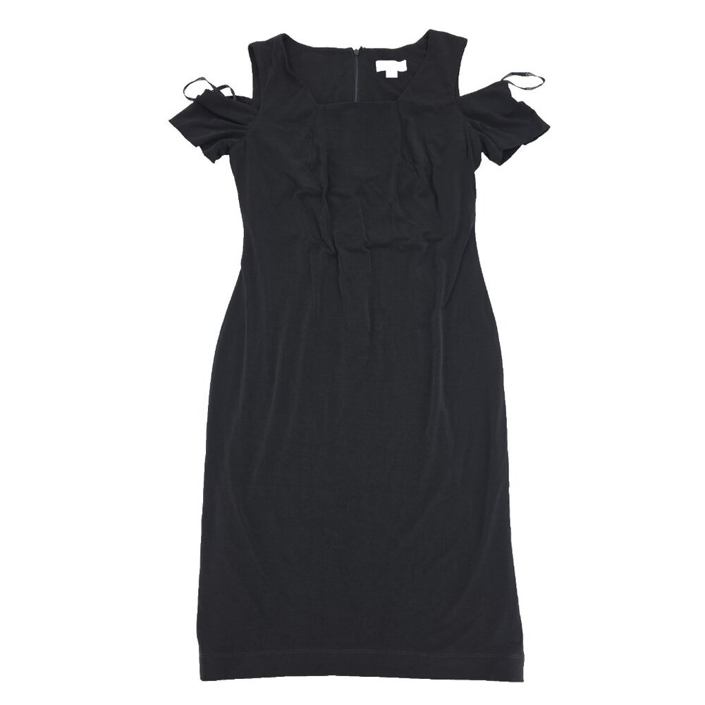Calvin Klein Sheath Dress Womens Size 4 Black Stretch Cold Shoulder Short Sleeve